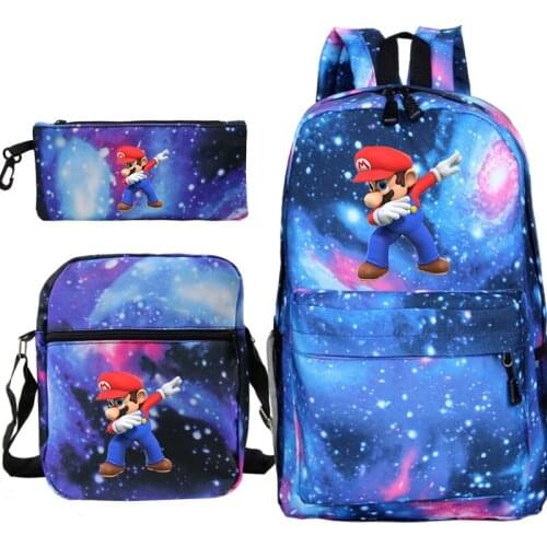 Kawaii Mario Backpack Mens Laptop Knapsack Boys Girls School Bags Mochila Teens Daily Bagpack 3Pcs Set Women Travel Bags