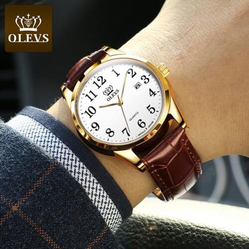 Hot Selling Watch OLEVS Quartz Watch Arabic Numeral Leather Casual Sports Wristwatch Male