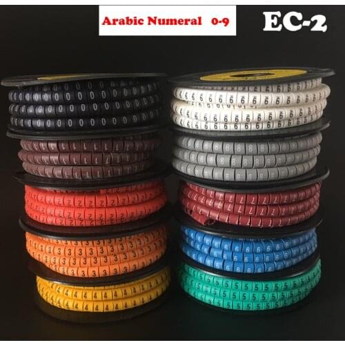 1000pcs/Lot EC-2 4mm2 0-9 Letter Print Pattern PVC Flexible Arabic Numeral Sleeve Concave Tube Label Wire Network Cable Marker