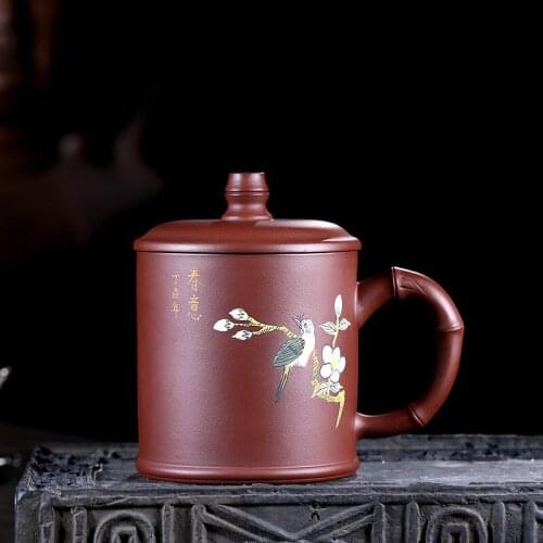Masters TaoYuan 】 yixing purple sand cup pure manual kunfu tea tea cup lid office purple clay the awaken of spring