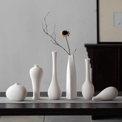 Modern White Ceramic Vases Home Decor Chinese Style Table Decoration Accessories Living Room Decor Vases for Flowers Minimalist