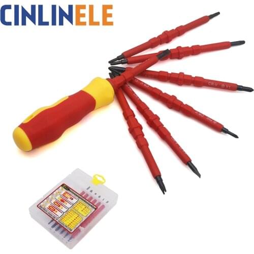 7 in 1 SET Screwdriver Set 500V Insulation Electrician Tools Soft non-slip Handle Various Screw Head Type Exquisite Plastic Box