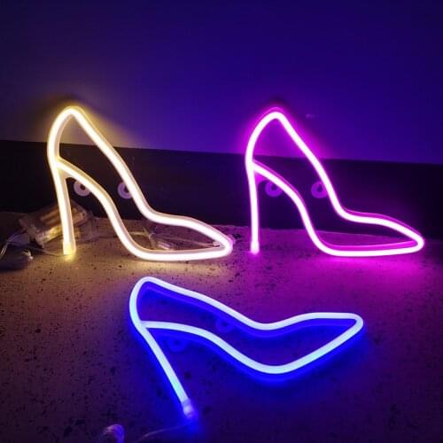 High Heel Shape Neon Sign Lamp Novelty Womens Shoes Stylish LED Light Wall Hanging Nightlight for Girls Room Decoration Gift