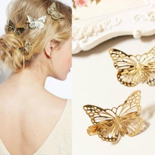 2019 New Fashion Retro Hollow Golden Butterfly Women Hair Clip Snap Hair Barrette Stick Hairpin Hair Styling Accessories Women
