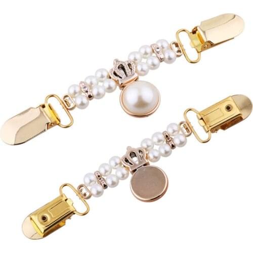 New Pacifier Clips Metal Clamps Safety Pin Brooch Beaded Pearl Scarf Clip Blouse Shirt Sweater Clothespins Decorative