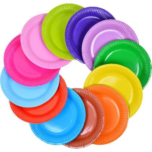 10PCS 7 inch Multi-Colored Disk Disposable Plates Cake Paper Pan DIY Decoration for Kids Birthday Party Wedding Tableware Supply