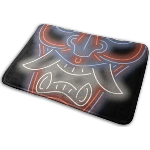 Oni Neon Sign Mat Rug Carpet Anti-Slip Bedroom Entrance Door Mat Japan Manga Anime Yokai Light Mythology Neon Demon Ogre Oni