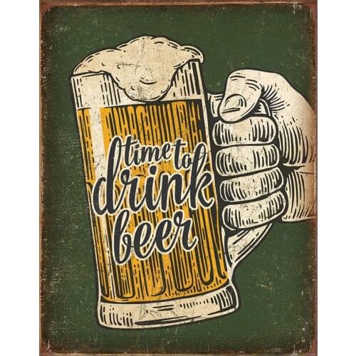 Desperate Enterprises Time to Drink Beer Tin Sign, 8" W x 12.5" H