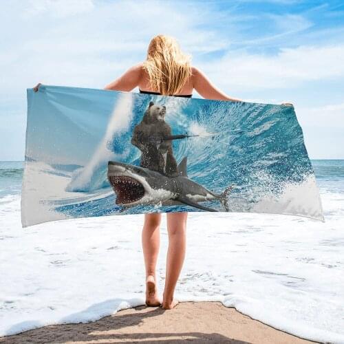 Funny Bear Shark Ocean Waves Beach Towel Luxury Quick-dry Microfiber Bath Towels Yoga Mat Sport Swimming Towels