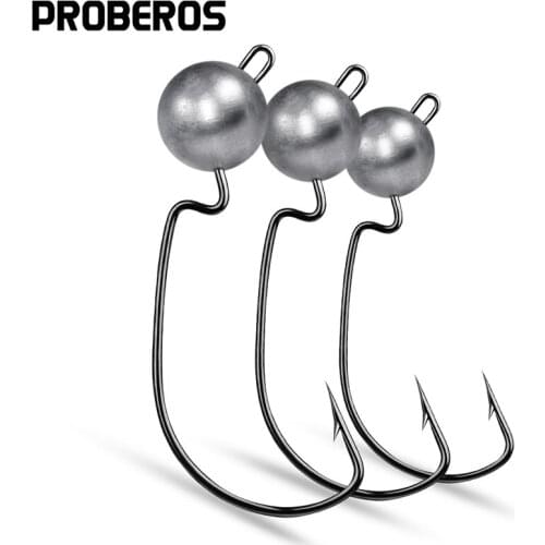PROBEROS 100Pcs Offset Fishing Hooks 3.5-5-7-10g Jig Head Fishhooks For Soft Worm Lure Barbed Wide Crank Fishing Hooks Pesca