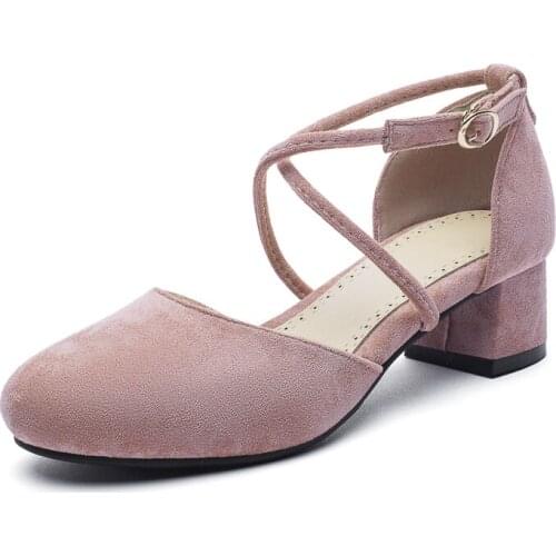 Plus Size high heels sandals women shoes woman summer ladies Round head, thin strip and thick heel