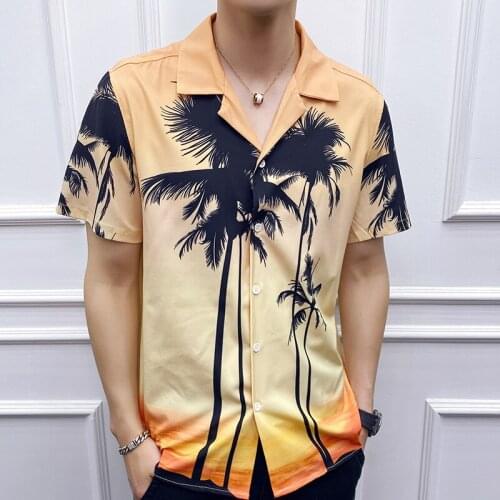 2020 Slim Fashion Fit Mens Social Shirts Breathable Comfortable Casual Blouse Men 4XL-L Summer Men Flower Shirt Short Sleeve