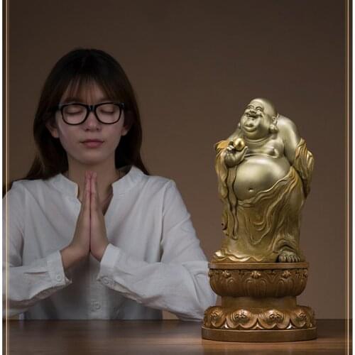 2021 high grade buddha statue Deco art HOME SHOP bring wealth MONEY GOOD LUCK Fortune Maitreya Buddha Copper Sculpture statue