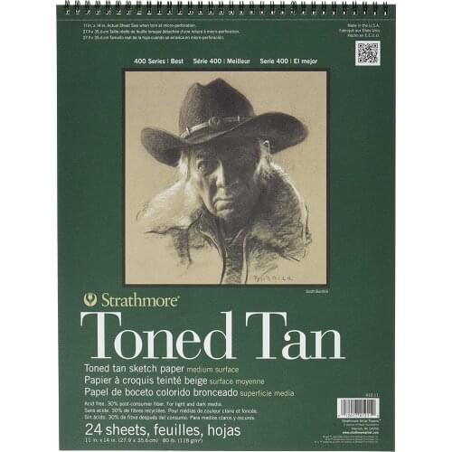 Strathmore 400 Series Tan Drawing STR-412-11 24 Sheet Toned Sketch Pad, 11"x14", 27.9cm x 35.6cm, Medium Surface