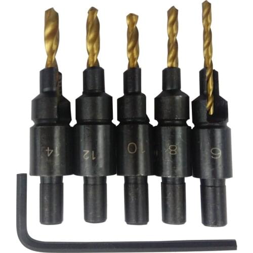 5PCS HSS Steel Countersink Drill Bit 5/6/8/10/12 Woodworking Screw Hole Drill Bit Wood Drill Bit Titanium coated Hole Cutter