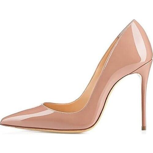 Women Pumps Pink Patent Leather Slip On 10CM Thin High Heels Pointed Toe Sexy Party Fashion Dress Wedding Shallow Women Shoes
