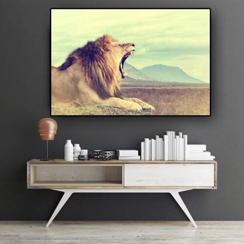 Howl Lion Wild Animals Landscape Canvas Painting Scandinavia Posters and Prints Cuadros Wall Art Pictures For Living Room Decor