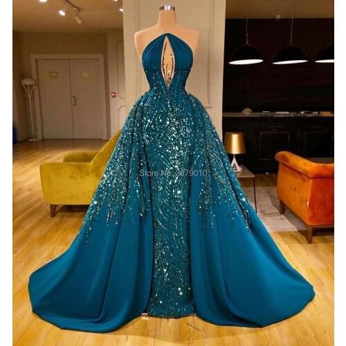 Bright Luxury Mermaid Strapless Evening Dress Floor-Length Sequins Removable Skirt Prom Dress Robe De Soiree Aibye Middle East
