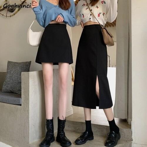 Skirts Women Summer Solid Side Split Basic Girlish Friends Korean Style Cozy Fashion Plus Size S-5XL Classic Black Draped Chic