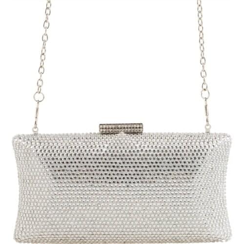 Womens Silver Green Blue Color Clutch Bag Party Chain Shoulder Bag Elegant Diamond Ring Evening Bag Wedding Bag Purse Handbag