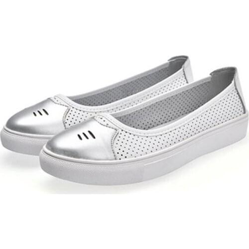 2019 Spring Genuine Leather Shoes Fashion Casual Slats Shoes Women Shallow Mouth Comfortable Soft Bottom Flat Shoes Women Flats