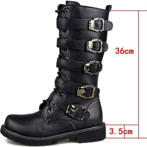 Winter Men Motorcycle Boots warm Fashion Mid-Calf Punk Rock Punk Shoes Men Leather Black High top Casual Boots Men Martin boots