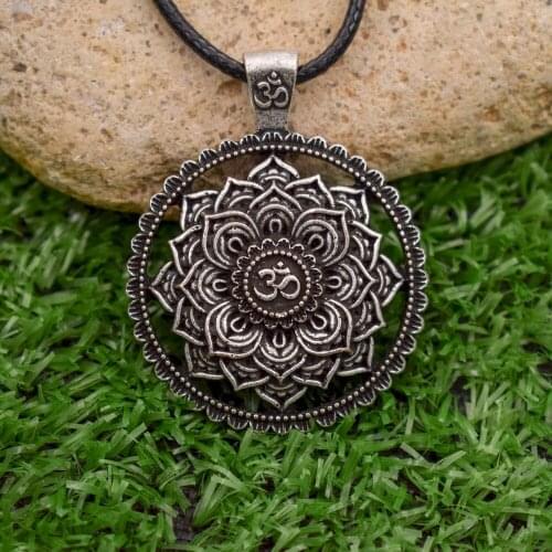 12pcs Mandala Lotus Flower Pendant Necklaces For Women Charm Amulet Religious