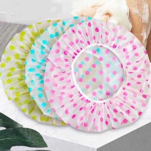 2Pcs Waterproof Wave Point Bath Cap Hat Elastic Shower Hat Reusable Bath Head Hair Cover For Women Salon Shower Bath Supplies