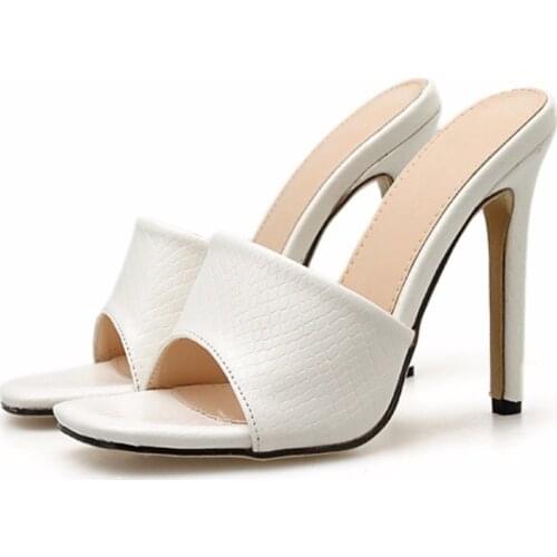 2021 new women sandals square toe thin high heel slippers fashion women slip on slides summer beach shoes mules size 42