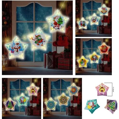 Christmas tree3Pcs/Set DIY Special Shaped Led Diamond Painting Christmas Ornaments Light Hanging Christmas Tree Decoration Gifts