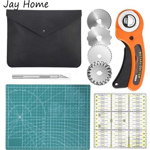 45MM Rotary Cutter Tool Kit with 5 Extra Blades & A4 Self Healing Cutting Mat & Patchwork Ruler Sewing Set for Knitting Crafting