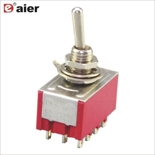 50PCS MTS-402 4PDT Toggle Switch 6MM 3A 250VAC 6A 125VAC Latching Type 4pole Mini 12 Pin Toggle Switch ON ON Pedal Switch