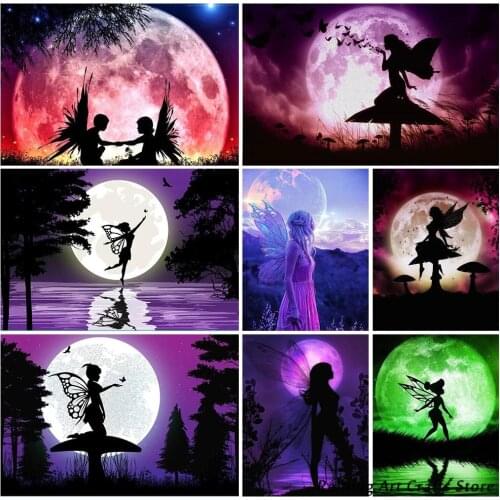 5D Diy Diamond Painting Moon Butterfly Fairy Full Square Round Drill Embroidery Cross Stitch Kits Girl Mosaic Picture Home Decor
