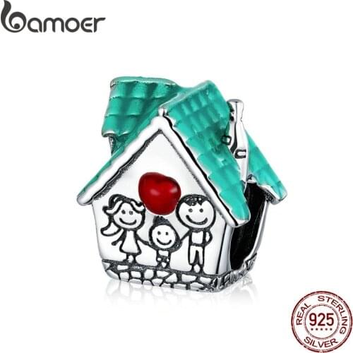 Bamoer 925 Sterling Silver Happy Family Sweet House Metal Beads for Women Original 3mm Bracelet DIY Jewelry SCC1518