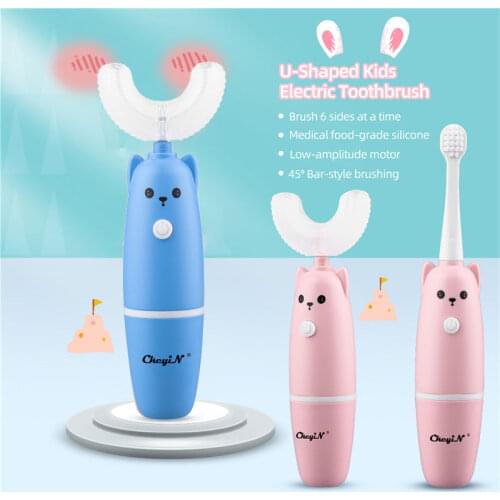 CkeyiN Electric Toothbrush For Kids 360 Degrees U Shaped Silicon Automatic Teeth Cleansing Brush Cartoon Pattern 3-12 Children