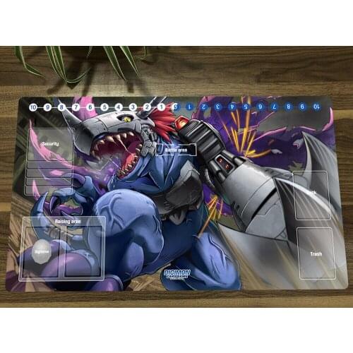 Anime Digimon Playmat Metal Greymon Trading Card Game Mat DTCG CCG Mat Mouse Desk Pad TCG Gaming Play Mat & Card Zones 60x35cm