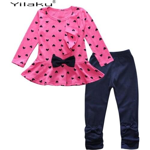 Yilaku Girl Clothing Sets For Girls Clothes Set Heart Print Bow Tops+Pant 2pcs Outfit Baby Toddler Girls Suit CF537