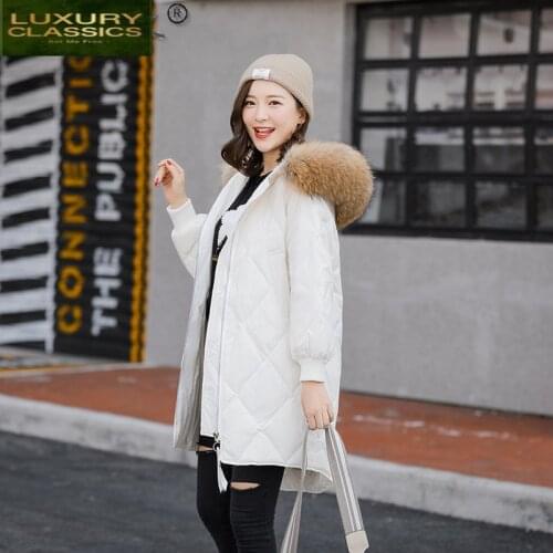 Jacket Womens Winter Down 2021 Plus Size Raccoon Fur Collar Parkas Womens White Duck Down Jackets Woman Coat Ropa 172