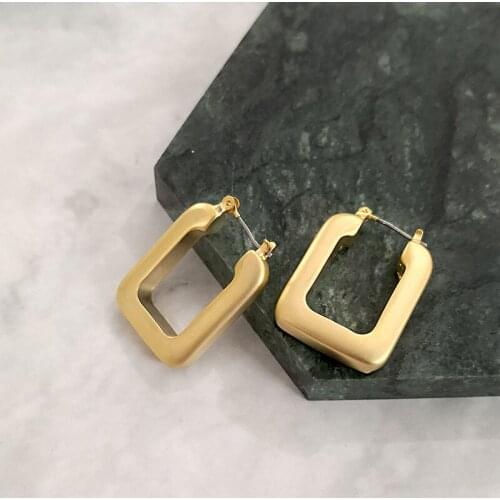 MINAR Matte Gold Rectangular Hoop Earrings for Women Chunky Hollow Out Geometric Earrings Statement Jewelry Modern Thick Hoops