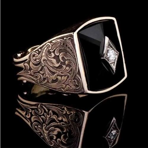 BAOSHINA Fashion Classic Pattern Inlaid Zircon Mens Ring Enamel Rhombus Fashion Party Rings Jewelry Hand Accessories Size 6-13