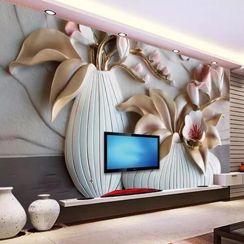 Custom Any Size European 3D Phalaenopsis Embossed Vase Mural Wallpaper Living Room TV Sofa Wall Cloth Waterproof Papel De Parede
