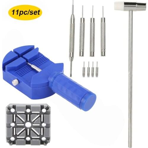 11Pc/set Watch Repair Tool Set Watch Link Band Slit Strap Bracelet Chain Pin Remover Adjuster Tool Kit for Professional Watchmak