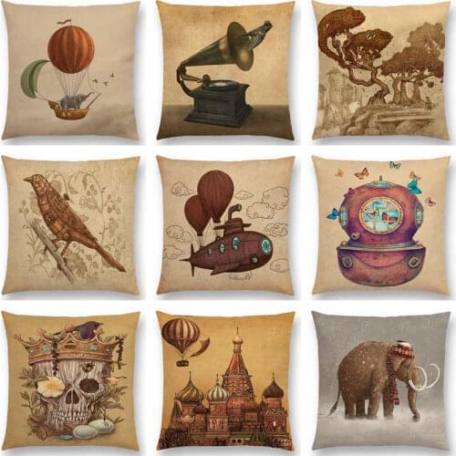Adventure Awaits Sail Away Analog Age Vivere Inner Space Hot Air Balloon Retro Cushion Cover Home Decor Sofa Throw Pillow Case