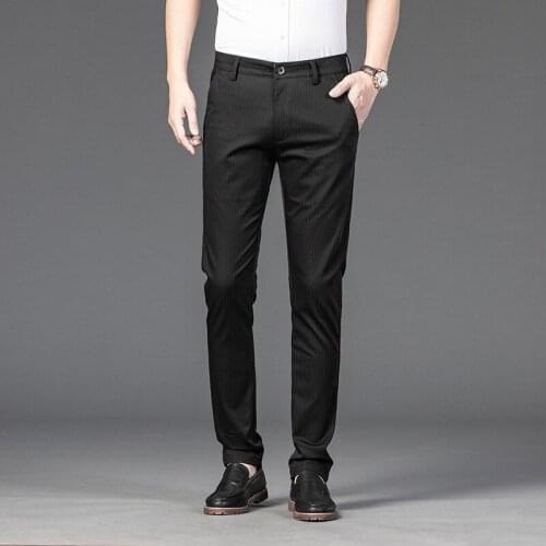 2021 Spring New Mens Plaid Casual Pants Business Fashion Slim Stretch Male Skinny Trousers Brand Clothes Black 38 Mens Joggers
