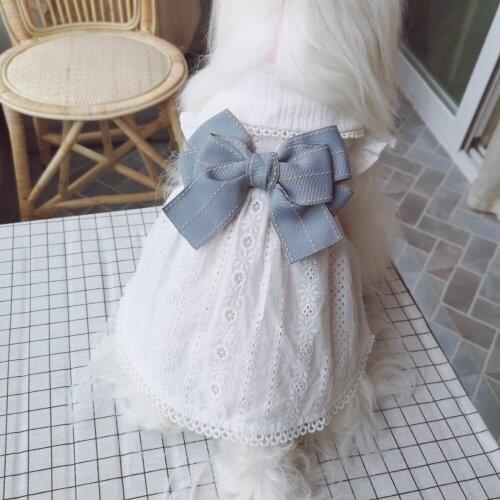 Pet Dog Cat Clothes Spring Summer Clothes Teddy Milk Puppies Princess Dress Little White Dress Cotton Openwork Skirt