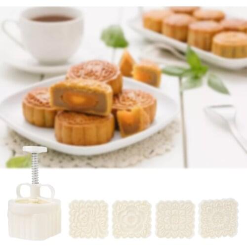 1 Set Plastic Mooncake Mold 180g Square Flower Stamp Cookie Cutter Mould Hand Pressure Baking Accessories