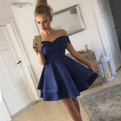 Off the Shoulder Royal Blue Burgundy Homecoming Dresses Semi Formal Junior Graduation Dress Satin Short Prom Dresses