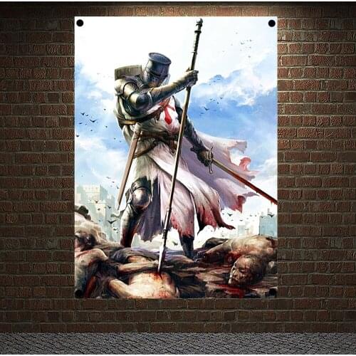 Knights Templar Art Banners Vintage Medieval Warrior Crusader Posters Wall Art Flags Mural Canvas Painting Home Decoration