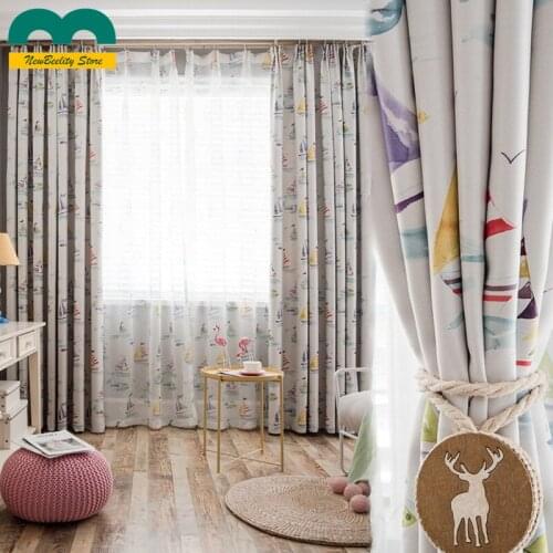 2021 New Modern Cartoon Childrens Curtains Sailing Black Silk Shading Curtains for Living Dining Room Bedroom