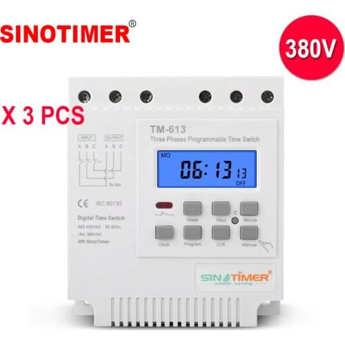 SINOTIMER 3 PCS Three phases 380v 415v 7 days programmable Timer Switch Time Relay with Backlight